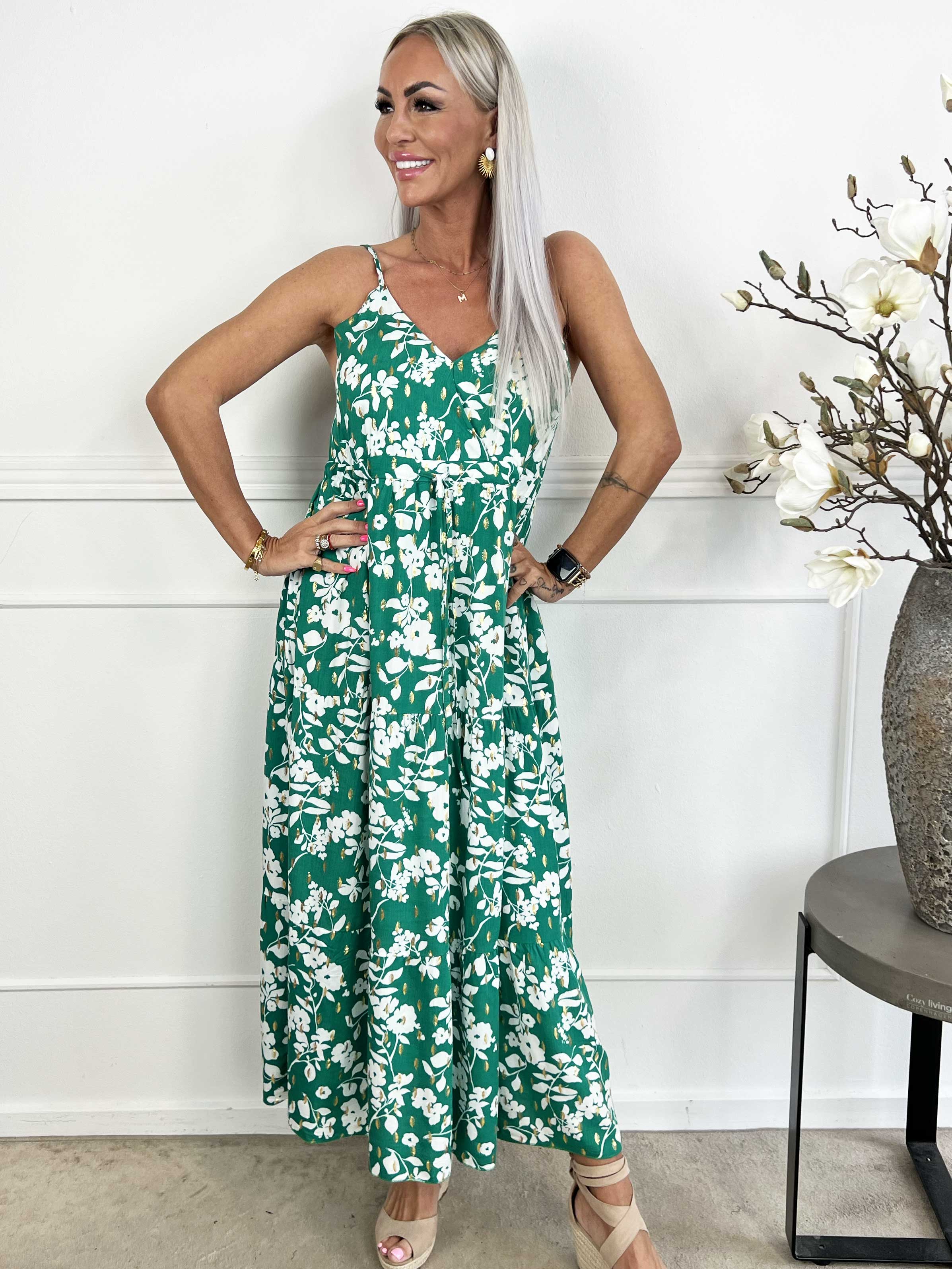 Lucie Flower - Viskose stropkjole i blomsterprint med v-udskæring